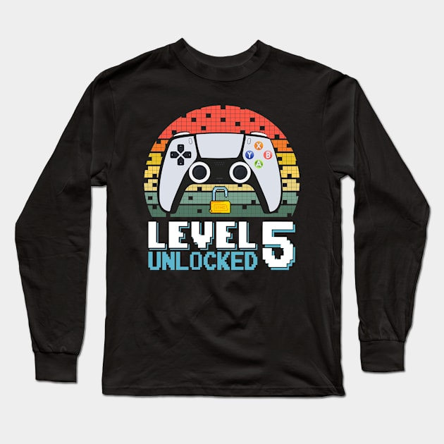 Level 5 Unlocked Vintage Retro Gaming Long Sleeve T-Shirt by Asg Design